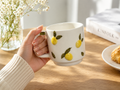 Ceramic Coffee Mug: Handcrafted Embossed Daisy & Hand-Painted Lemon Cup