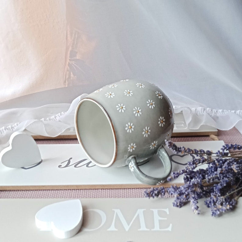 Daisy Ceramic Mug: Rustic Hand Painted Floral Coffee Cup