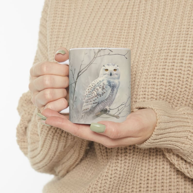 Snowy Owl Mug: Ceramic Animal Coffee Cup, Gift for Bird Lovers