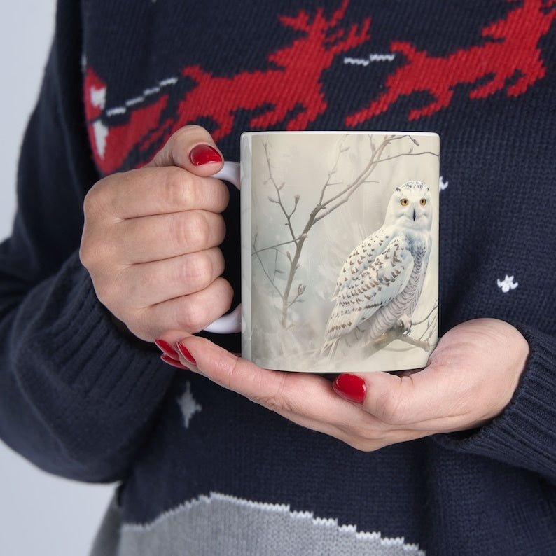 Snowy Owl Mug: Ceramic Animal Coffee Cup, Gift for Bird Lovers