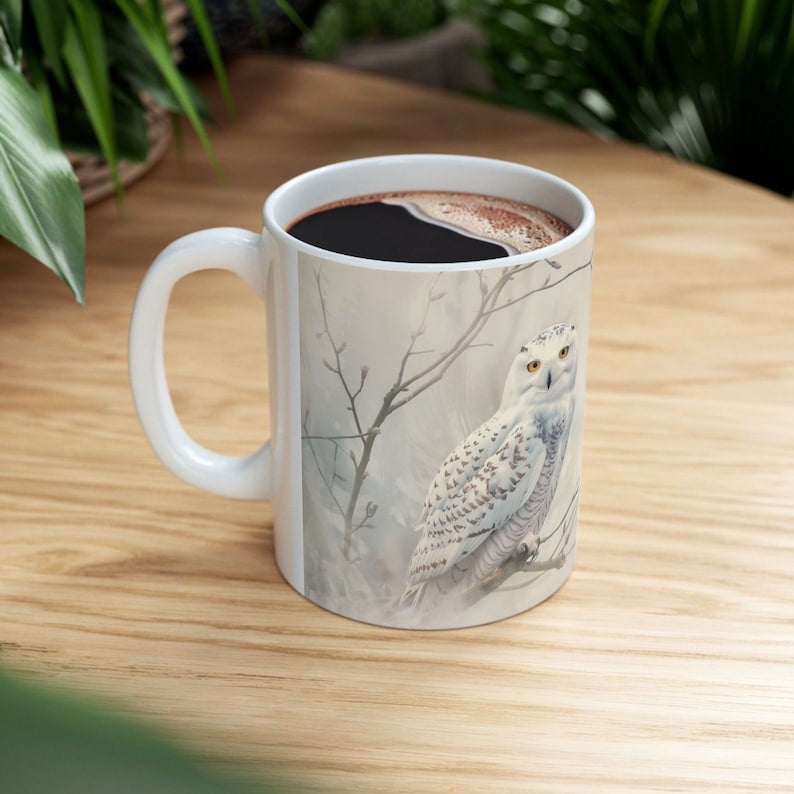 Snowy Owl Mug: Ceramic Animal Coffee Cup, Gift for Bird Lovers