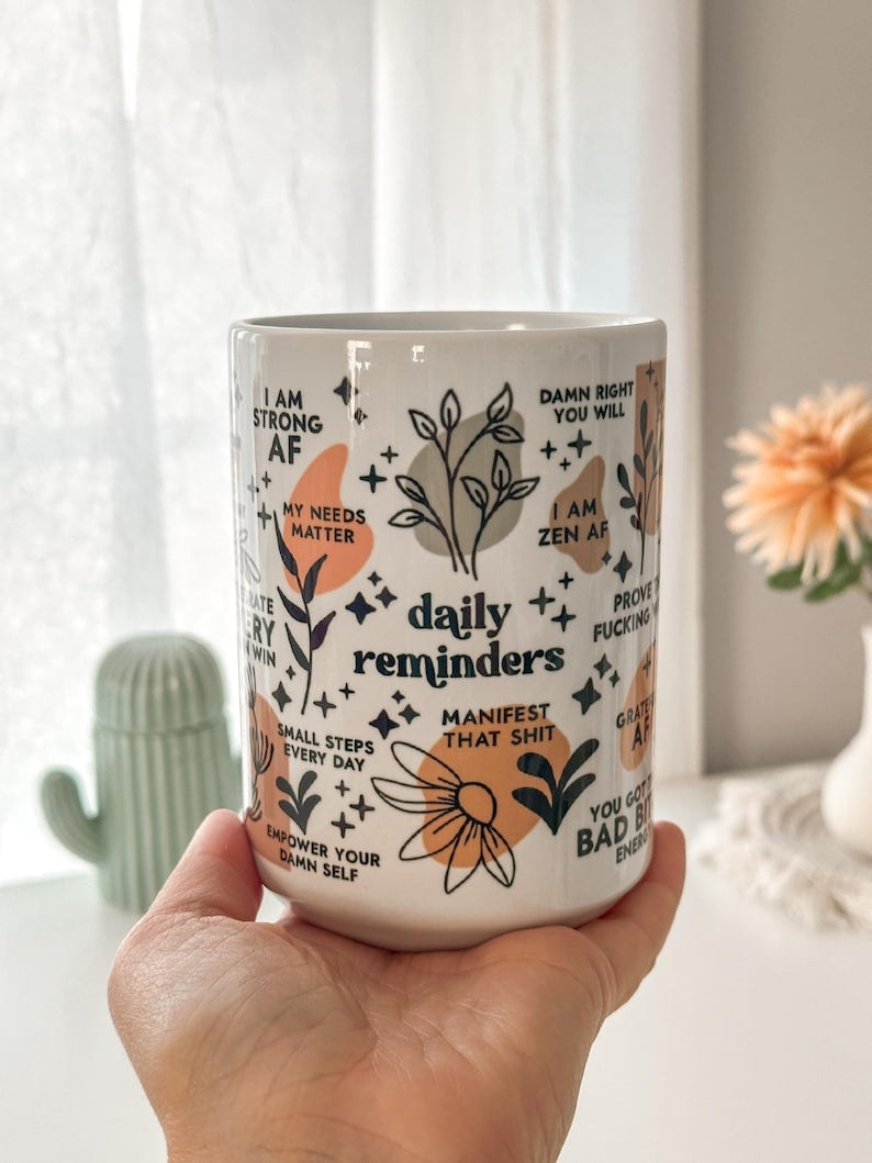Daily Affirmations Mug: Mental Health Glass Cup
