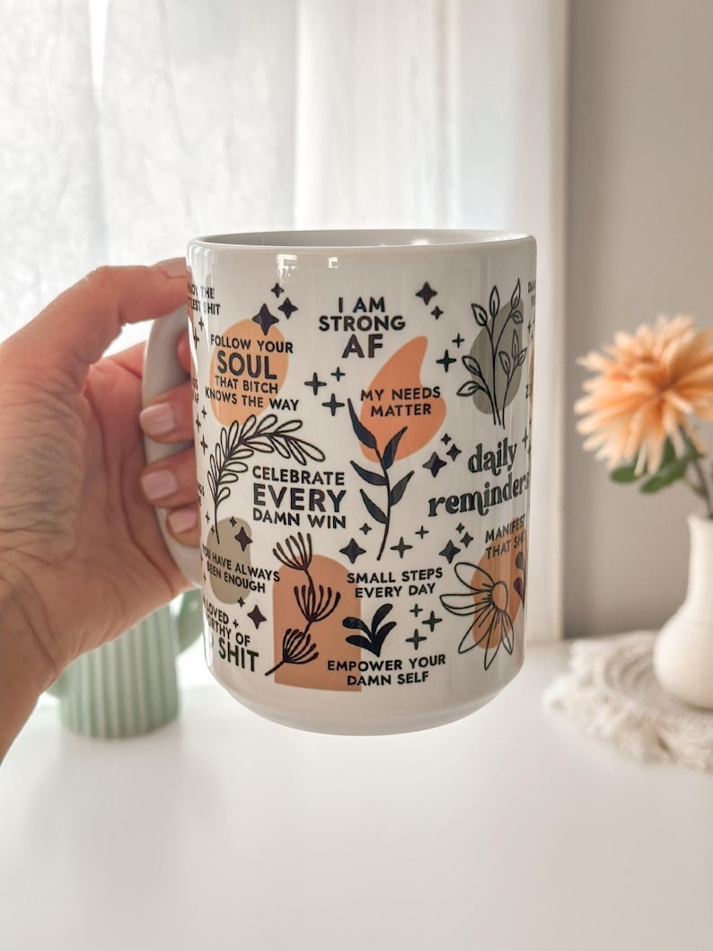 Daily Affirmations Mug: Mental Health Glass Cup
