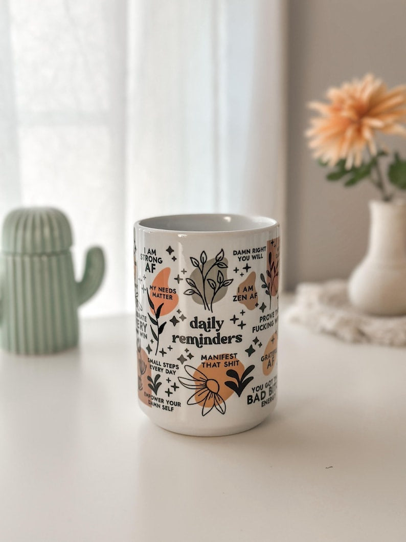Daily Affirmations Mug: Mental Health Glass Cup