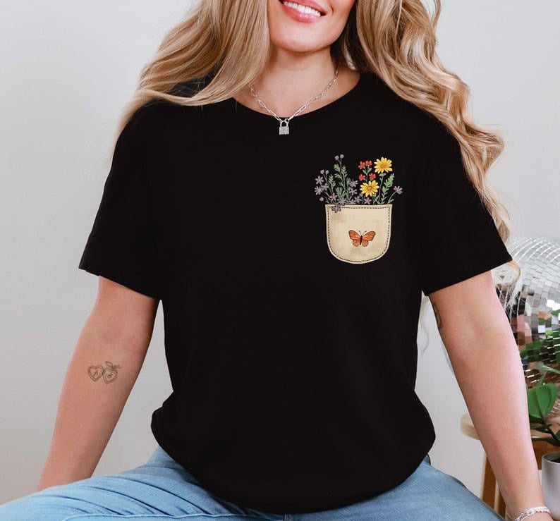 Wildflowers Pocket Shirt: Botanical Floral T-Shirt for Women