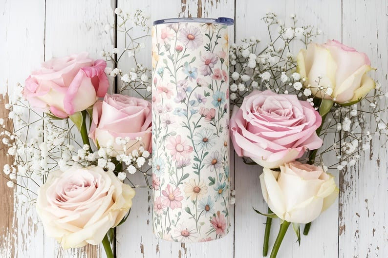 Pastel Wildflower 20oz Skinny Tumbler: Mother's Day Floral Cup, Gift for Her