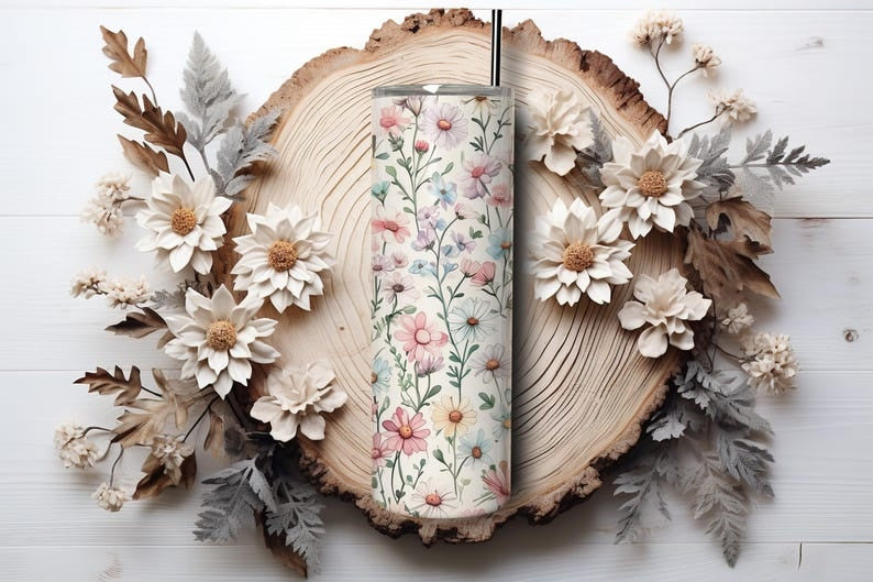 Pastel Wildflower 20oz Skinny Tumbler: Mother's Day Floral Cup, Gift for Her