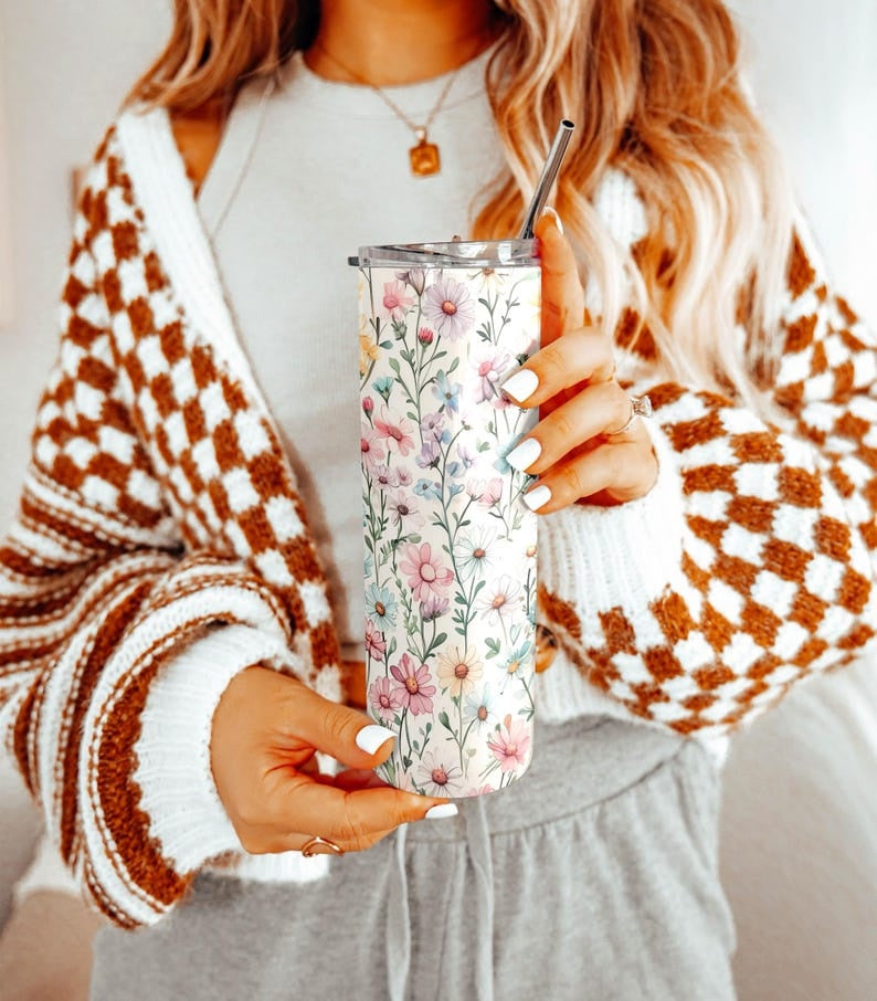 Pastel Wildflower 20oz Skinny Tumbler: Mother's Day Floral Cup, Gift for Her