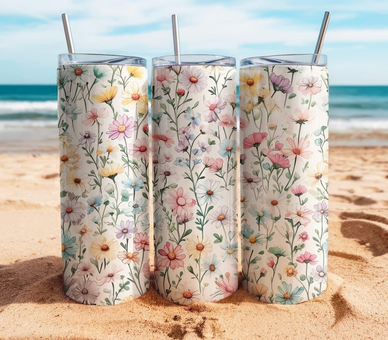 Pastel Wildflower 20oz Skinny Tumbler: Mother's Day Floral Cup, Gift for Her