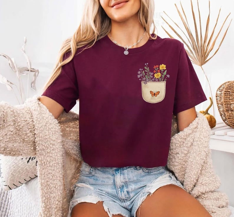 Wildflowers Pocket Shirt: Botanical Floral T-Shirt for Women