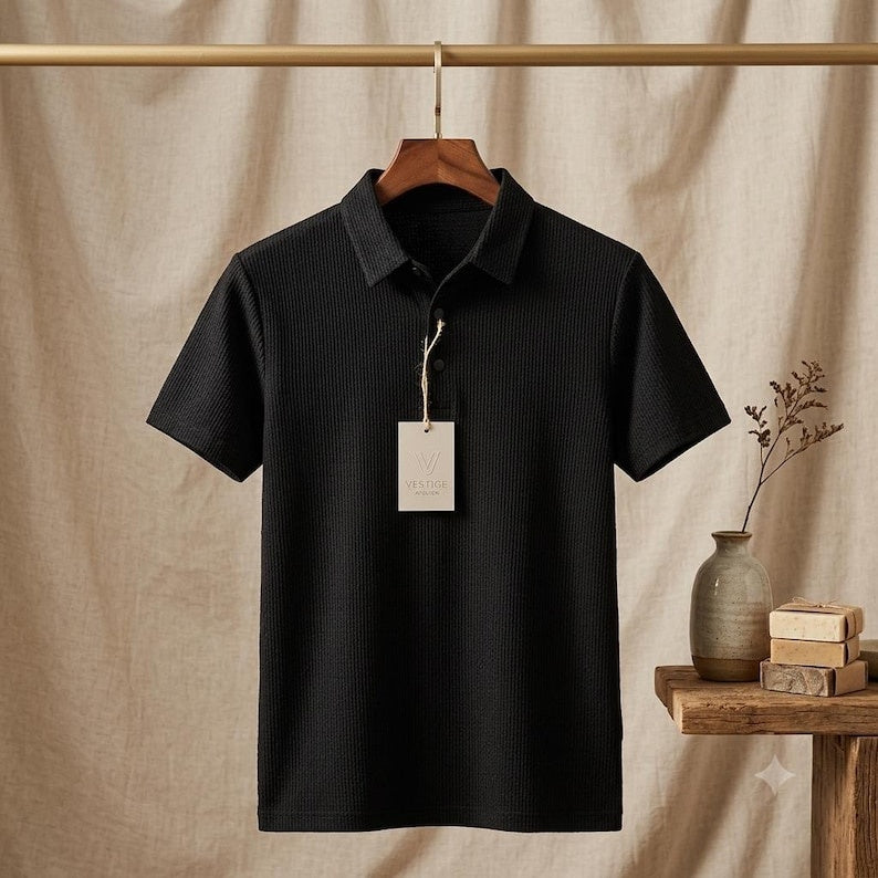 Men's Golf Polo Shirt: Bone Flower Print Short Sleeve Top