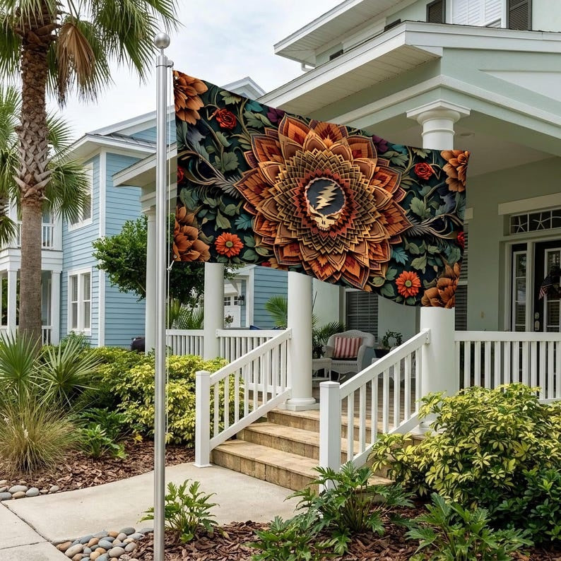 Stealie Mandala Flag: Grateful Dead Double Sided House Flag