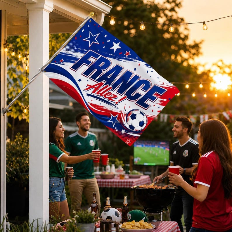 France Soccer Supporter Flag: Allez French Football Fan Wall Decor Gift