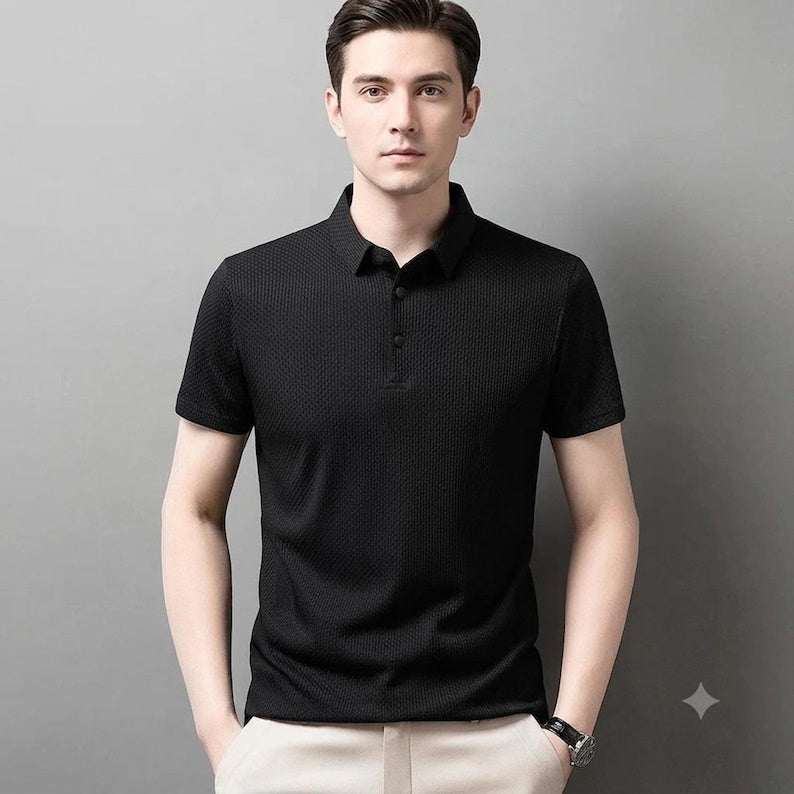 Men's Golf Polo Shirt: Bone Flower Print Short Sleeve Top