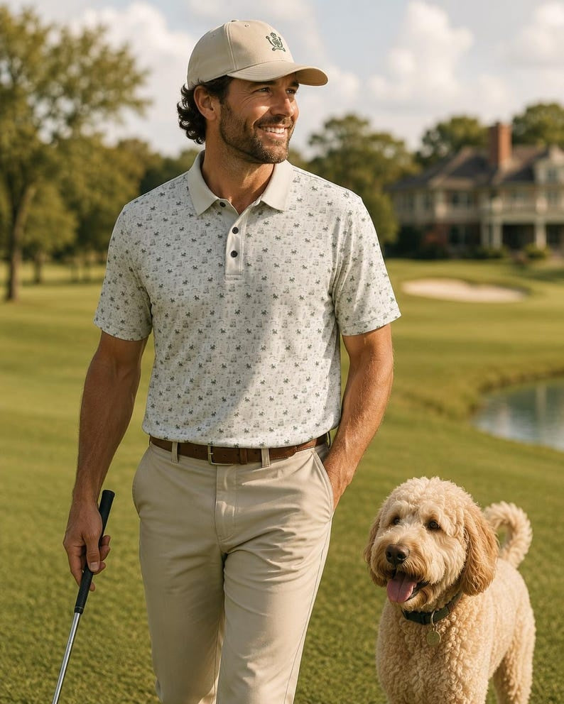 Men's Golf Polo Shirt: Dog Print Preppy Short Sleeve Top