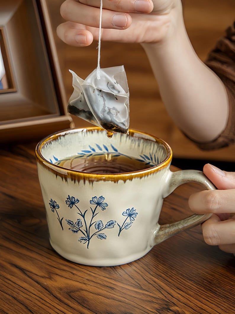 Vintage Coffee Mug: Hand-Drawn Ceramic Tea Cup
