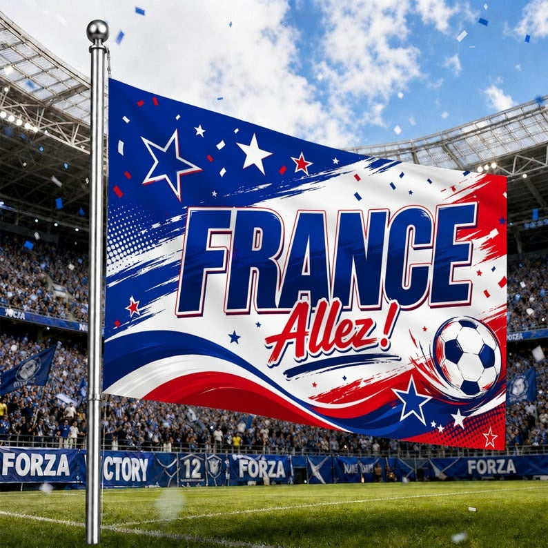France Soccer Supporter Flag: Allez French Football Fan Wall Decor Gift