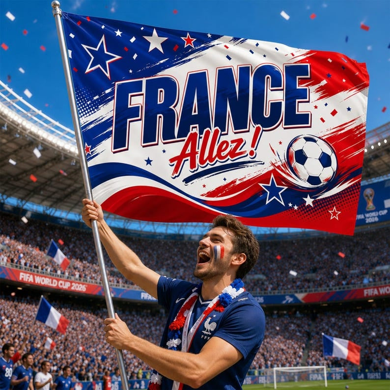France Soccer Supporter Flag: Allez French Football Fan Wall Decor Gift