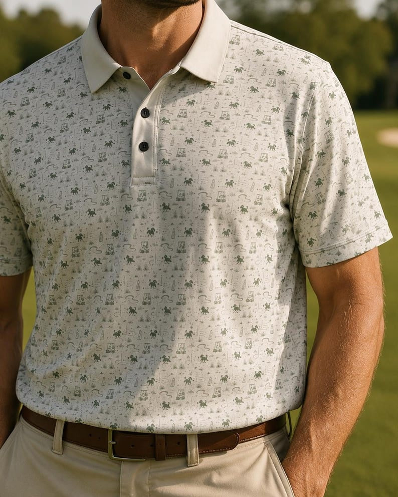 Men's Golf Polo Shirt: Dog Print Preppy Short Sleeve Top