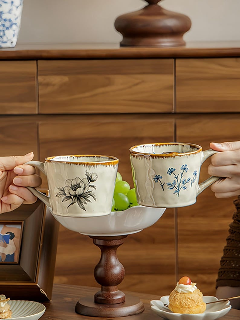 Vintage Coffee Mug: Hand-Drawn Ceramic Tea Cup