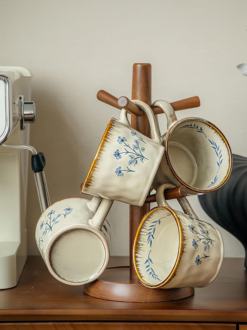 Vintage Coffee Mug: Hand-Drawn Ceramic Tea Cup
