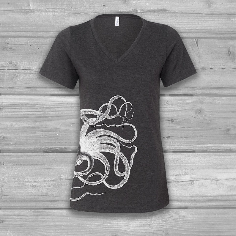 Women's Octopus V-Neck T-Shirt: Bella Flowy Soft Graphic Tee