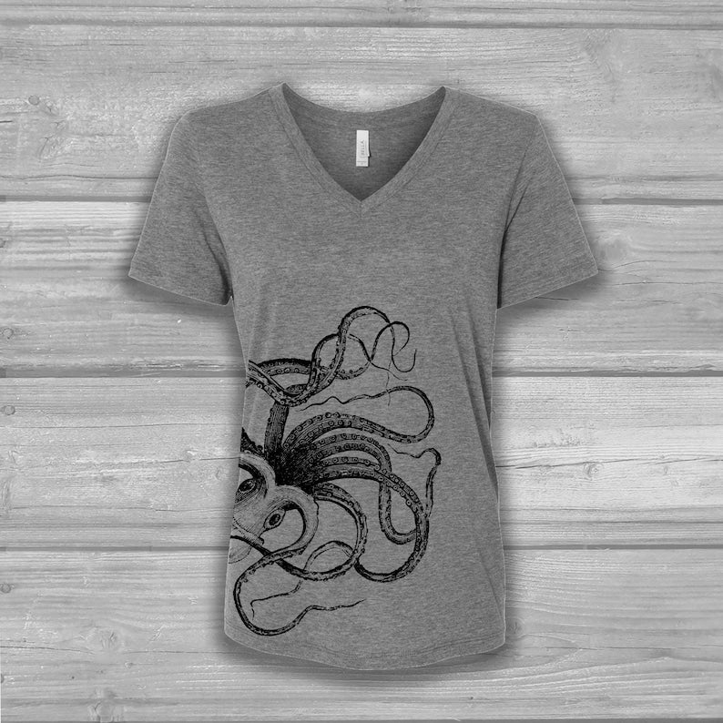 Women's Octopus V-Neck T-Shirt: Bella Flowy Soft Graphic Tee