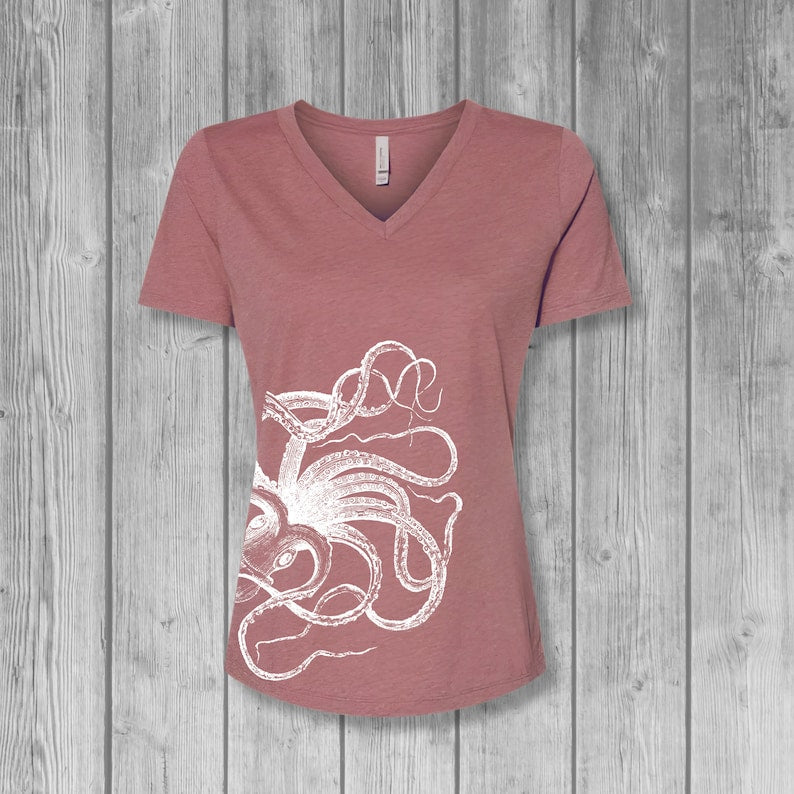 Women's Octopus V-Neck T-Shirt: Bella Flowy Soft Graphic Tee