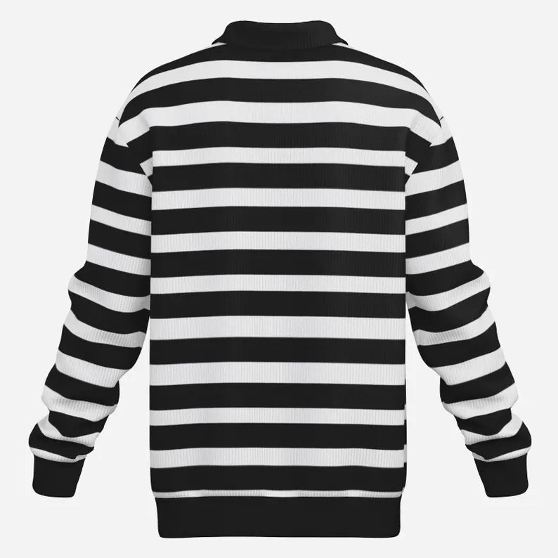 90s Vintage Long Sleeve Striped Polo Sweater Men