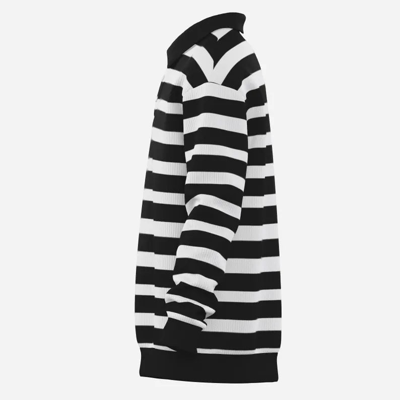 90s Vintage Long Sleeve Striped Polo Sweater Men