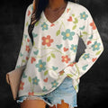 Women's Floral V-Neck Long Sleeve Blouse – Boho Casual Lightweight Floral Print Shirt