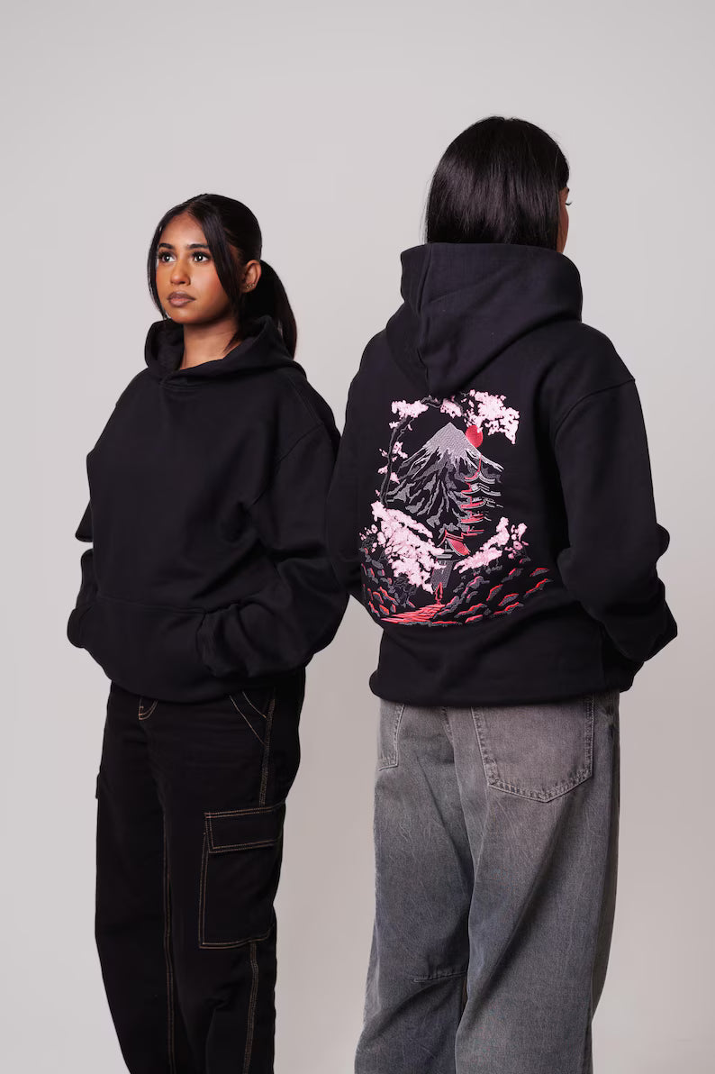 Embroidered Mount Fuji & Cherry Blossom Hoodie