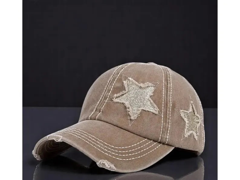 Star Embroidered Baseball Cap Retro Star Pattern Adjustable Cotton Cap