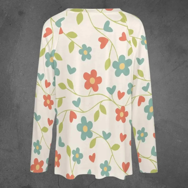 Women's Floral V-Neck Long Sleeve Blouse – Boho Casual Lightweight Floral Print Shirt