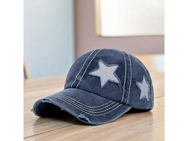 Star Embroidered Baseball Cap Retro Star Pattern Adjustable Cotton Cap