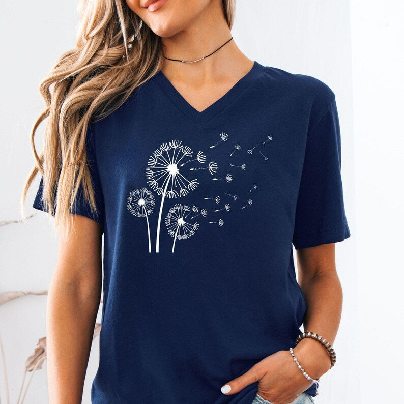 Subtle Anti Trump Dandelion V Neck Shirt - Floral Anti MAGA V-Neck Tee