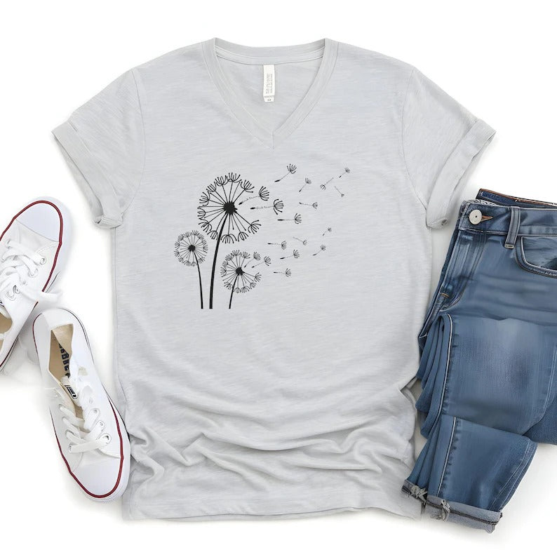 Subtle Anti Trump Dandelion V Neck Shirt - Floral Anti MAGA V-Neck Tee