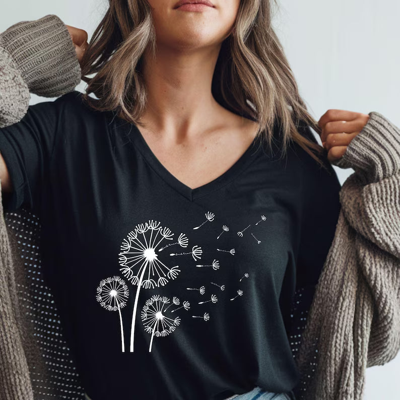 Subtle Anti Trump Dandelion V Neck Shirt - Floral Anti MAGA V-Neck Tee