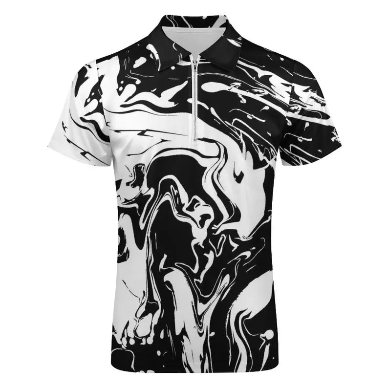 Men's Black & White Swirl Zip Polo Shir