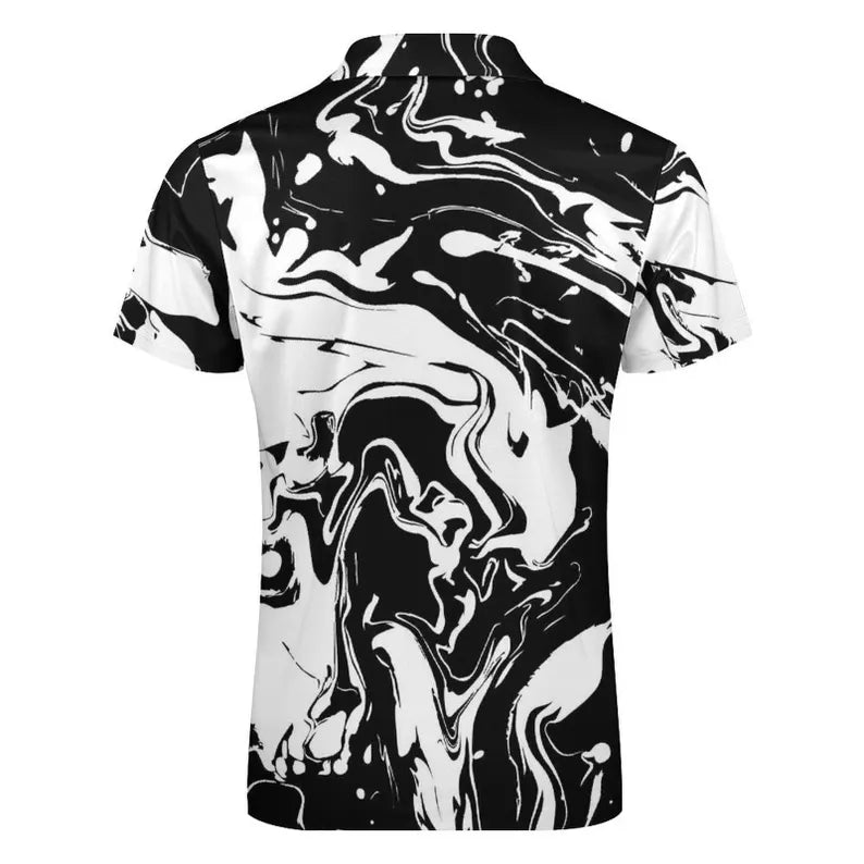 Men's Black & White Swirl Zip Polo Shir