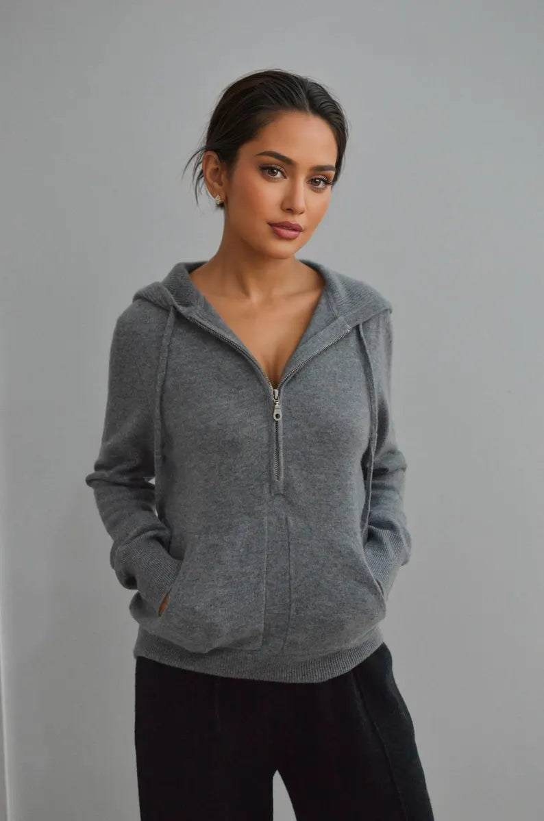 Women's Pure Cashmere Half-Zip Hoodie