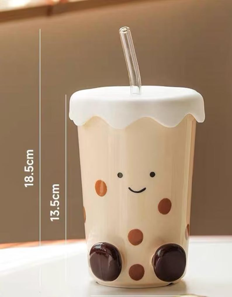 Cute Ceramic Boba & Coffee Travel Tumbler(450ml)
