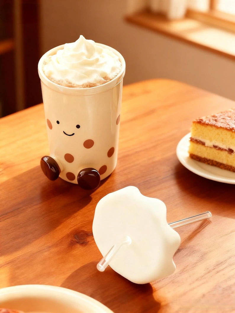 Cute Ceramic Boba & Coffee Travel Tumbler(450ml)