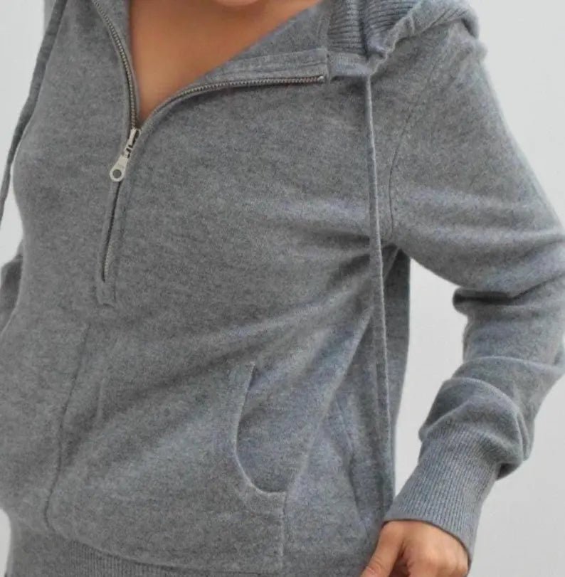 Women's Pure Cashmere Half-Zip Hoodie