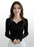 Women’s Ribbed Knit V-Neck Long Sleeve Top | Slim Fit Lightweight Pullover