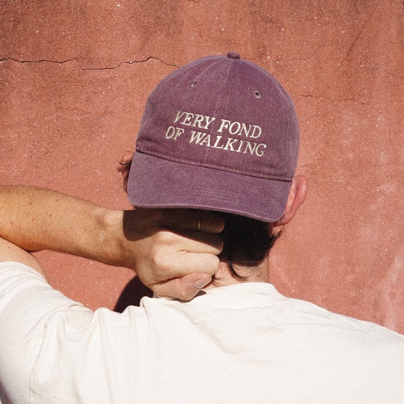 Very Fond of Walking Embroidered Hat: Jane Austen Dad Cap