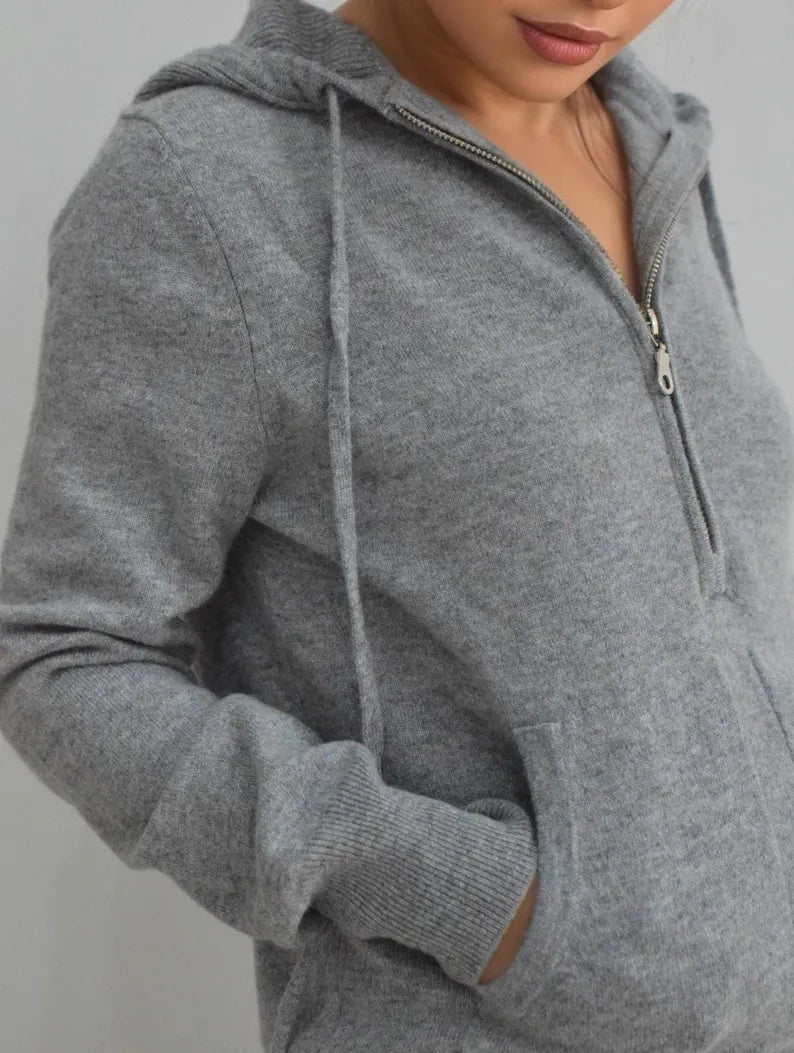 Women's Pure Cashmere Half-Zip Hoodie