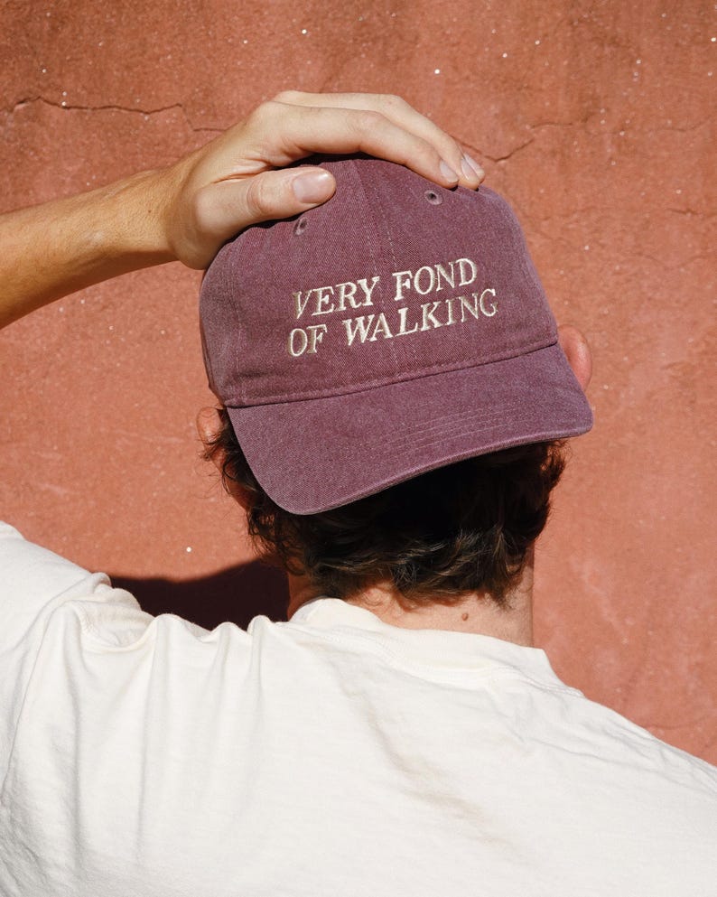 Very Fond of Walking Embroidered Hat: Jane Austen Dad Cap