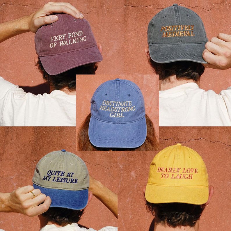 Very Fond of Walking Embroidered Hat: Jane Austen Dad Cap