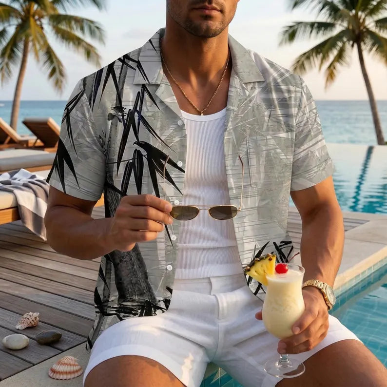 Men's Tropical Beach Aloha Graphic Summer Casual Hawaiian Shirt